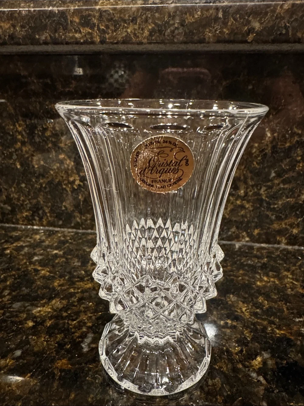 Clear Glass Decorative Vase - Classic Fluted Design - Cristal d’Arques France